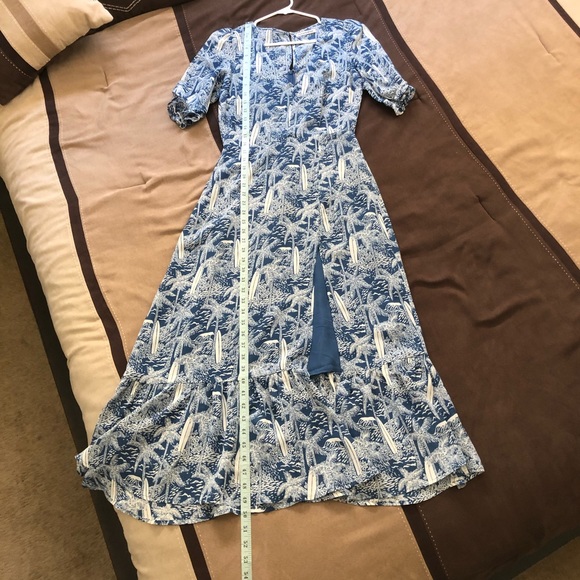 Reformation 4 Nantes Midi Dress Bali Blue Palm Print - Picture 13 of 15